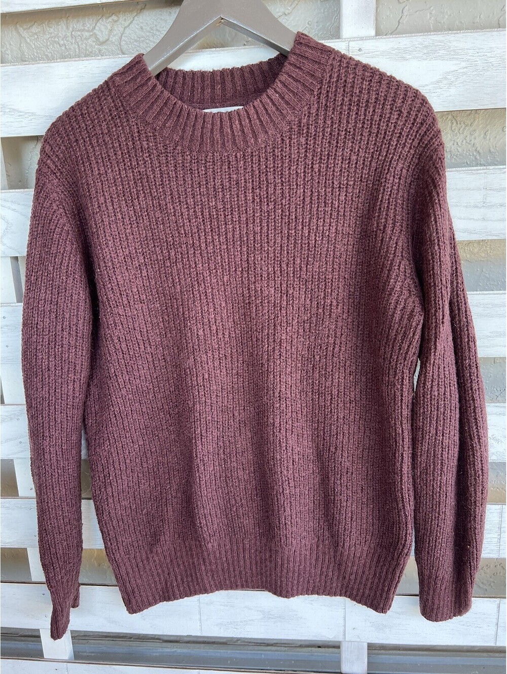 H & M Mohair Wool Blend Cable Rib-knit Sangria Red Long-Sleeved Jumper Size S.